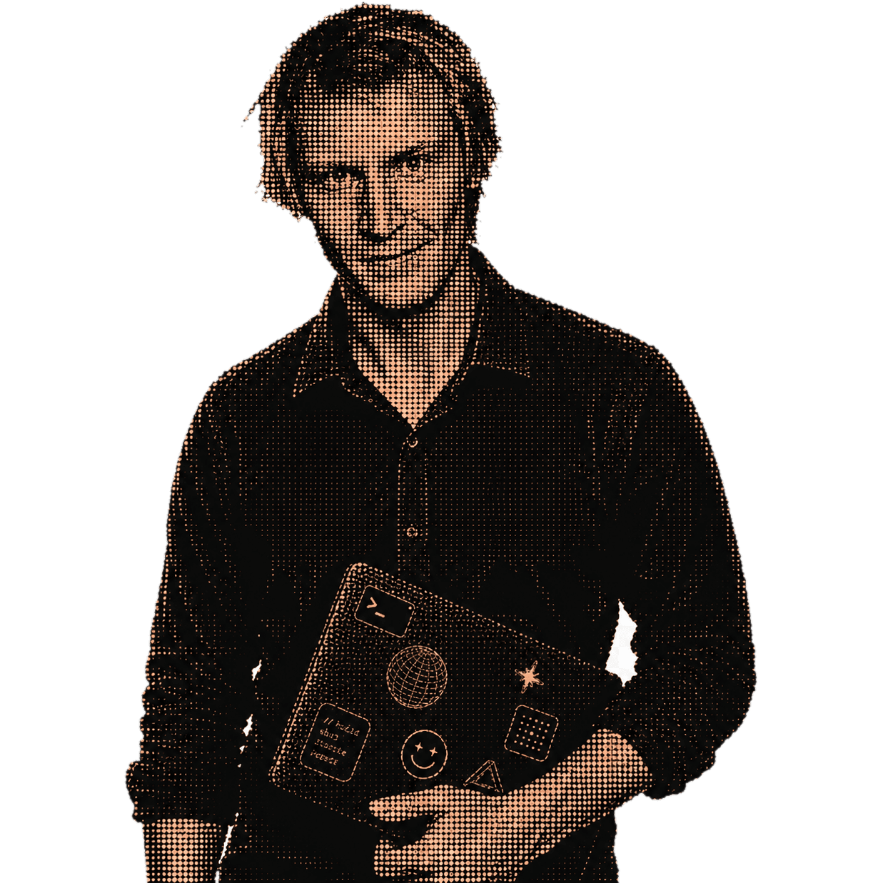 Portrait of Antti Vuoriainen holding a laptop.